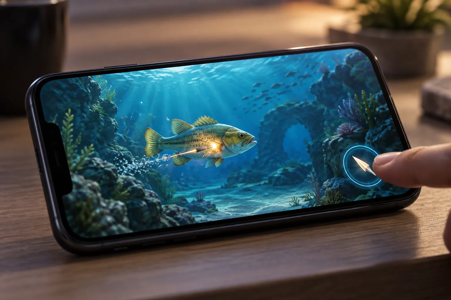 A generic projectile touching a fish that remains visible on the screen, The fish continues swimming after the projectile